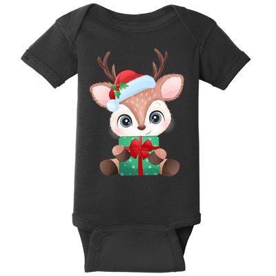 Cute Festive Christmas Reindeer Present Baby Bodysuit
