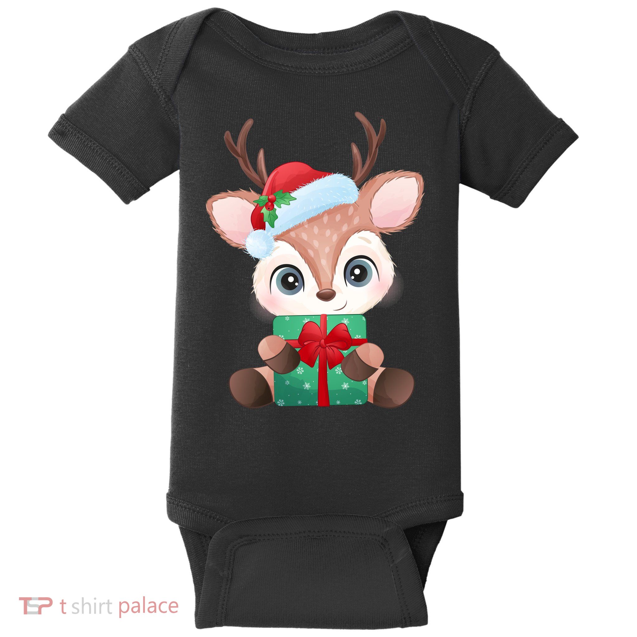 Cute Festive Christmas Reindeer Present Baby Bodysuit