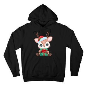 Cute Festive Christmas Reindeer Present Tall Hoodie