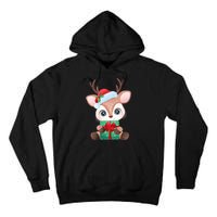 Cute Festive Christmas Reindeer Present Tall Hoodie