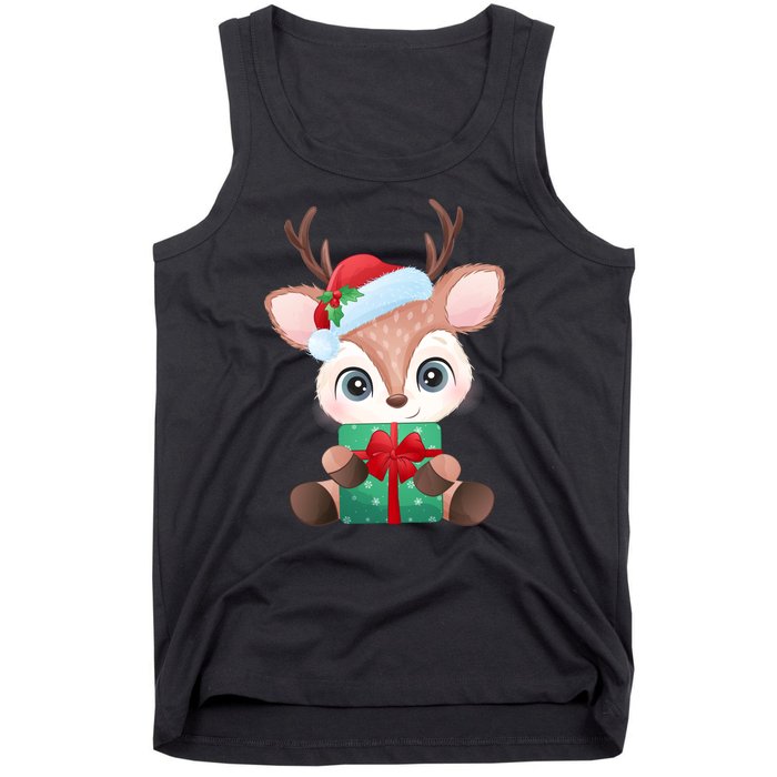 Cute Festive Christmas Reindeer Present Tank Top