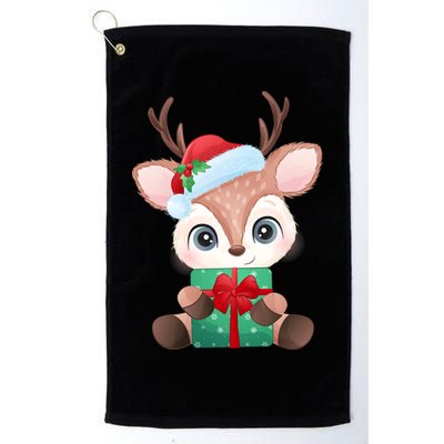 Cute Festive Christmas Reindeer Present Golf Towel