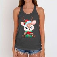 Cute Festive Christmas Reindeer Present Women's Knotted Racerback Tank