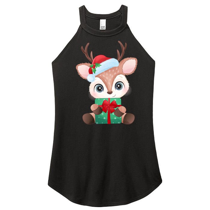 Cute Festive Christmas Reindeer Present Women's Perfect Tri Rocker Tank