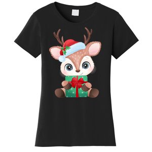 Cute Festive Christmas Reindeer Present Women's T-Shirt