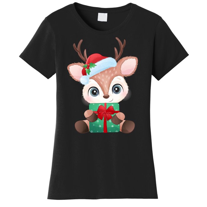 Cute Festive Christmas Reindeer Present Women's T-Shirt