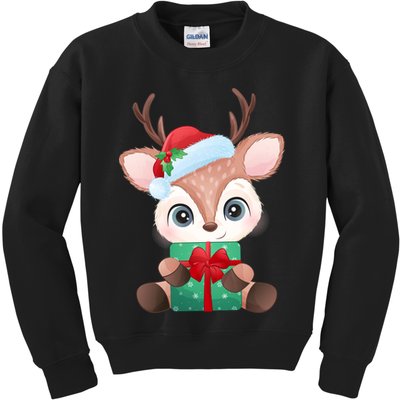 Cute Festive Christmas Reindeer Present Kids Sweatshirt