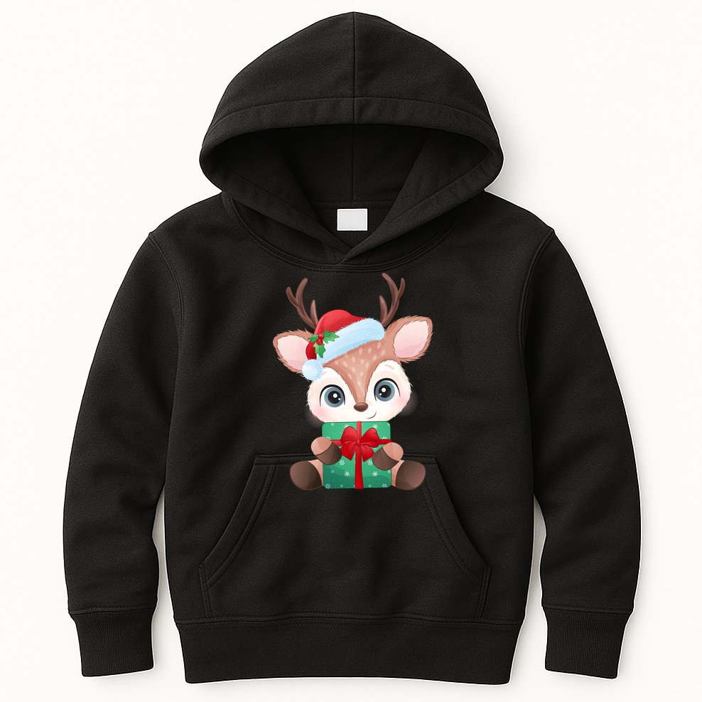 Cute Festive Christmas Reindeer Present Kids Hoodie
