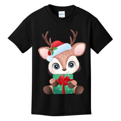 Cute Festive Christmas Reindeer Present Kids T-Shirt