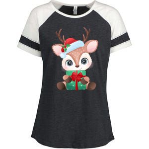 Cute Festive Christmas Reindeer Present Enza Ladies Jersey Colorblock Tee