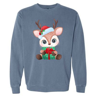 Cute Festive Christmas Reindeer Present Garment-Dyed Sweatshirt