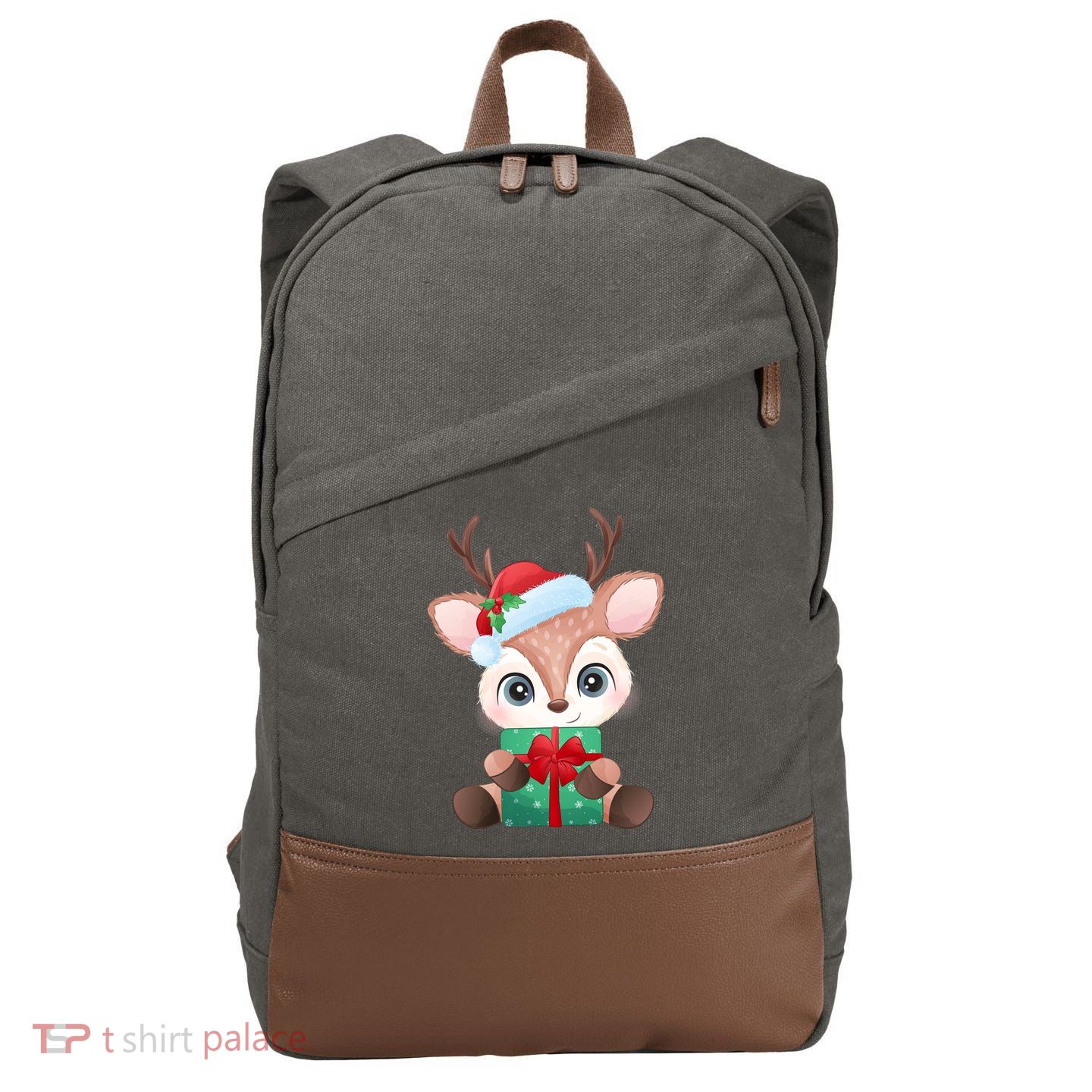 Cute Festive Christmas Reindeer Present Cotton Canvas Backpack