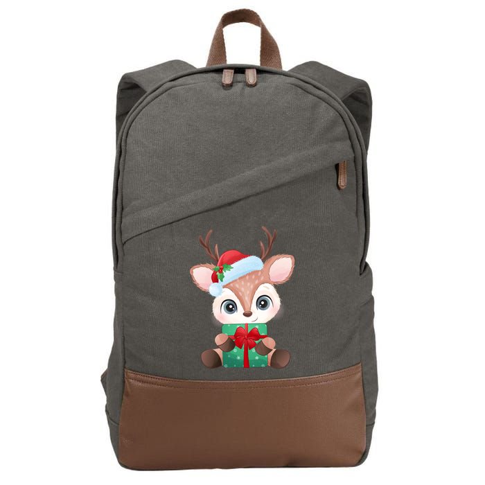 Cute Festive Christmas Reindeer Present Cotton Canvas Backpack
