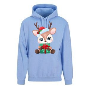 Cute Festive Christmas Reindeer Present Unisex Surf Hoodie