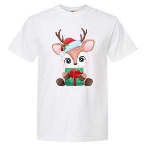 Cute Festive Christmas Reindeer Present Garment-Dyed Heavyweight T-Shirt