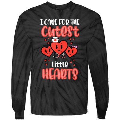 Care For Cutest Little Hearts Nurse Valentines Day Nursing Tie-Dye Long Sleeve Shirt