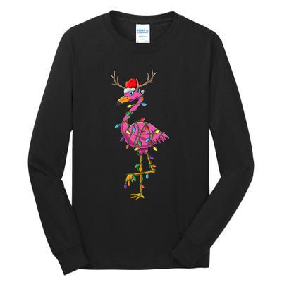 Cute Flamingo Christmas Tree Reindeer Antlers Funny Gift  Tall Long Sleeve T-Shirt