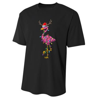 Cute Flamingo Christmas Tree Reindeer Antlers Funny Gift  Performance Sprint T-Shirt