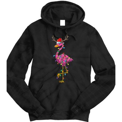 Cute Flamingo Christmas Tree Reindeer Antlers Funny Gift  Tie Dye Hoodie