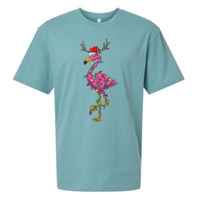 Cute Flamingo Christmas Tree Reindeer Antlers Funny Gift  Sueded Cloud Jersey T-Shirt