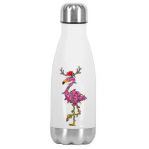 Cute Flamingo Christmas Tree Reindeer Antlers Funny Gift  Stainless Steel Insulated Water Bottle