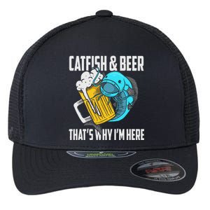 Catfish Fishing Catfish & Beer Thats Why Im Here Flathead Flexfit Unipanel Trucker Cap