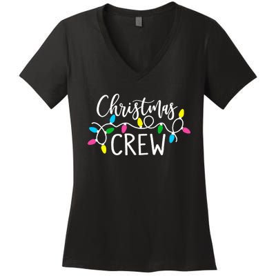 cute family christmas crew matching pajamas lights   Women's V-Neck T-Shirt