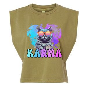 Cute Funny Cat Lover Heart Shape Karma Garment-Dyed Women's Muscle Tee