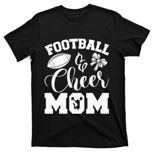 Cheer Football Cheerleading Mom Of Both Messy Hair Bun T-Shirt