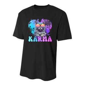 Cute Funny Cat Lover Heart Shape Karma Youth Performance Sprint T-Shirt