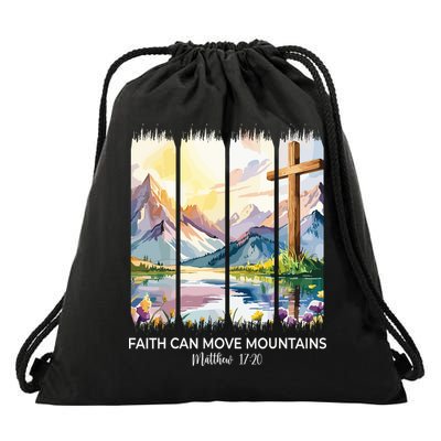 Cute Faith Can Move Mountains Christian Drawstring Bag