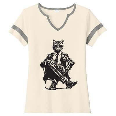 Cat Funny Cat Of Wall Street Womens TeesCat Ladies Halftime Notch Neck Tee