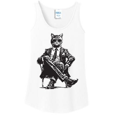 Cat Funny Cat Of Wall Street Womens TeesCat Ladies Essential Tank