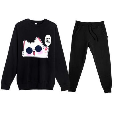 Cute Funny Cat Funny Anime Meme Nah ID Win Gojo Cat Premium Crewneck Sweatsuit Set