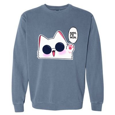 Cute Funny Cat Funny Anime Meme Nah ID Win Gojo Cat Garment-Dyed Sweatshirt