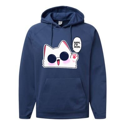 Cute Funny Cat Funny Anime Meme Nah ID Win Gojo Cat Performance Fleece Hoodie