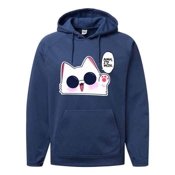 Cute Funny Cat Funny Anime Meme Nah ID Win Gojo Cat Performance Fleece Hoodie