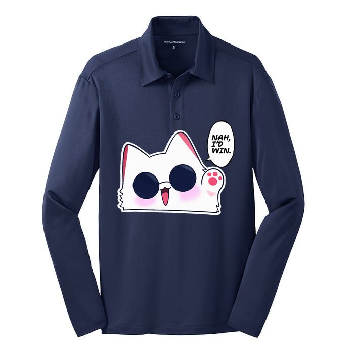 Cute Funny Cat Funny Anime Meme Nah ID Win Gojo Cat Silk Touch Performance Long Sleeve Polo