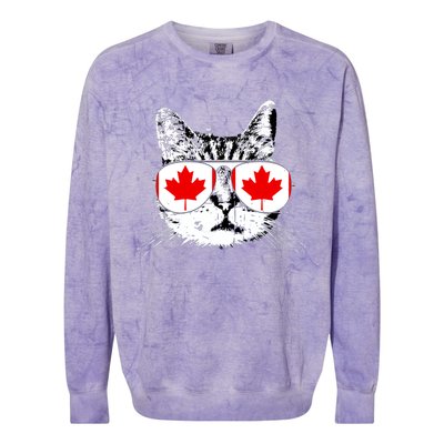 Canada Flag Canadian Cat Sunglasses Funny Women Colorblast Crewneck Sweatshirt