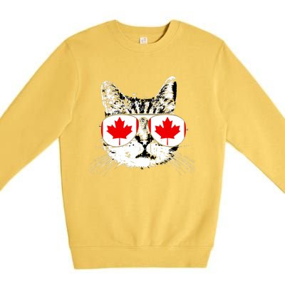 Canada Flag Canadian Cat Sunglasses Funny Women Premium Crewneck Sweatshirt