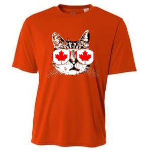 Canada Flag Canadian Cat Sunglasses Funny Women Cooling Performance Crew T-Shirt