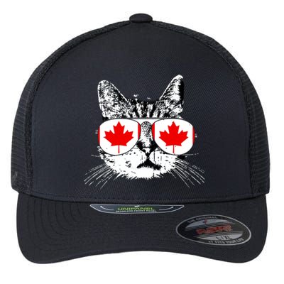 Canada Flag Canadian Cat Sunglasses Funny Women Flexfit Unipanel Trucker Cap