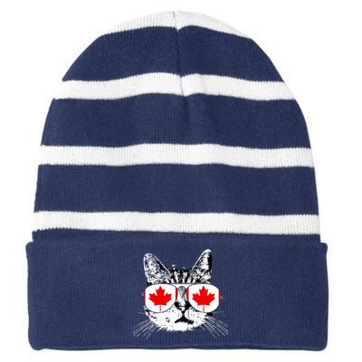 Canada Flag Canadian Cat Sunglasses Funny Women Striped Beanie with Solid Band