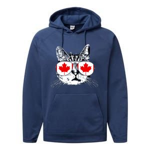 Canada Flag Canadian Cat Sunglasses Funny Women Performance Fleece Hoodie