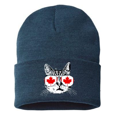 Canada Flag Canadian Cat Sunglasses Funny Women Sustainable Knit Beanie