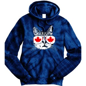 Canada Flag Canadian Cat Sunglasses Funny Women Tie Dye Hoodie