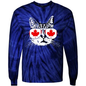 Canada Flag Canadian Cat Sunglasses Funny Women Tie-Dye Long Sleeve Shirt