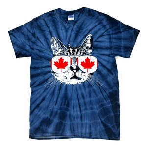 Canada Flag Canadian Cat Sunglasses Funny Women Tie-Dye T-Shirt