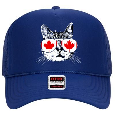 Canada Flag Canadian Cat Sunglasses Funny Women High Crown Mesh Back Trucker Hat