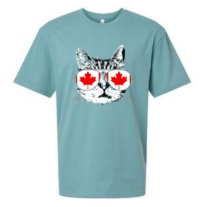 Canada Flag Canadian Cat Sunglasses Funny Women Sueded Cloud Jersey T-Shirt